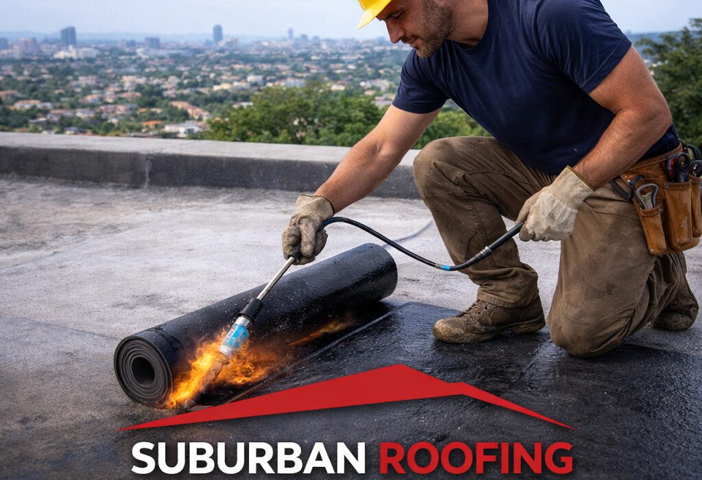 Waterproofing contractor applying membrane on a roof in Johannesburg to prevent leaks and long-term water damage